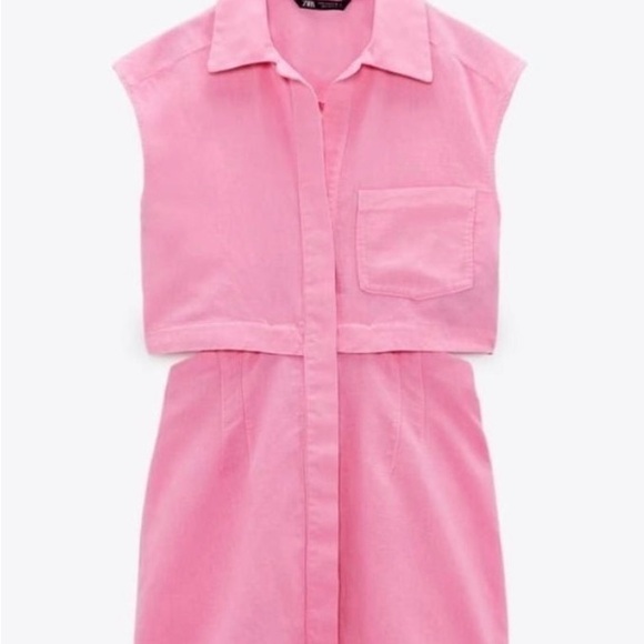 Linen Zara Pink Two Piece Dress Mini Short - Picture 5 of 9